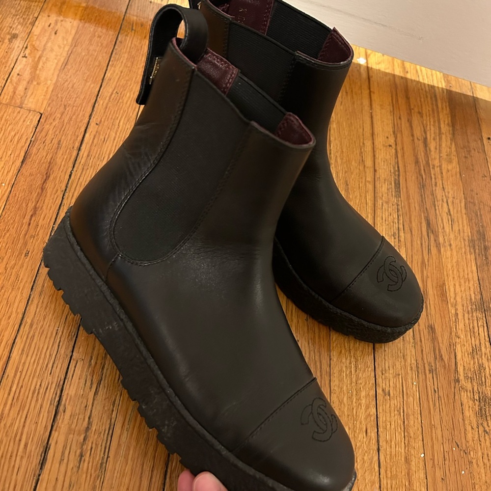 Cc logo booties genuine leather